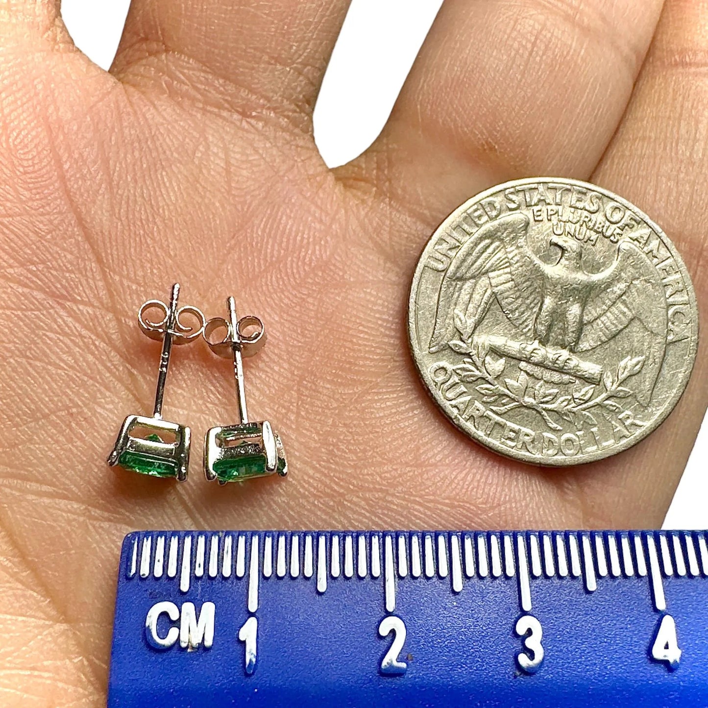 5mm Emerald CZ Stud Earrings — 925 Sterling Silver Square Princess Cut