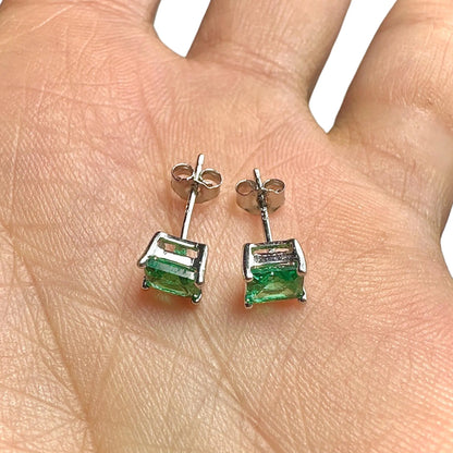 5mm Emerald CZ Stud Earrings — 925 Sterling Silver Square Princess Cut