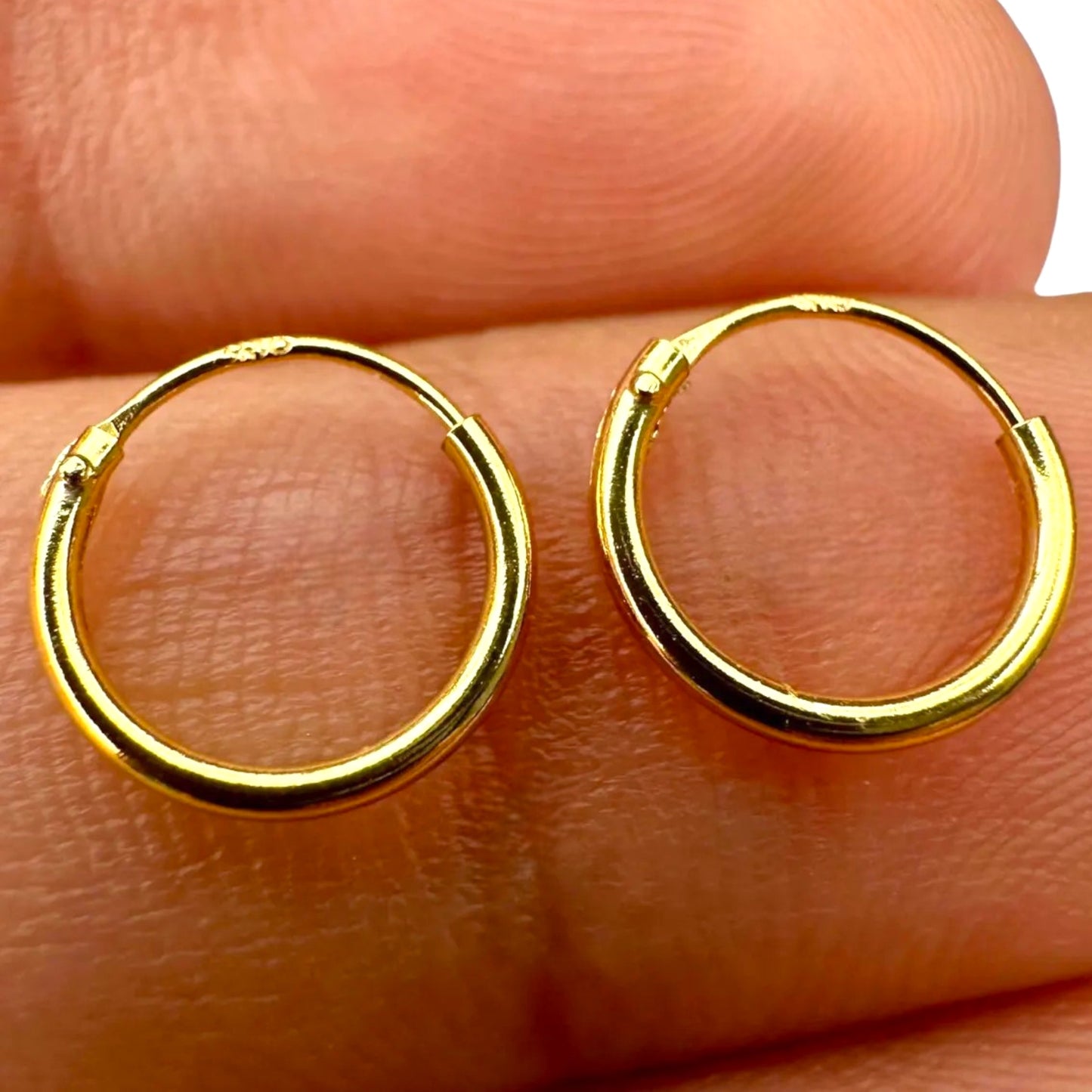 Gold Hoop Earrings 10mm 14K Gold Plated 925 Sterling Silver Huggie
