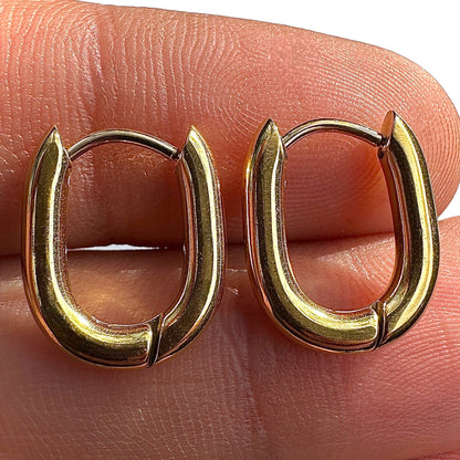 Gold Oval Hoop Earrings 15.6mm 316L Stainless Steel