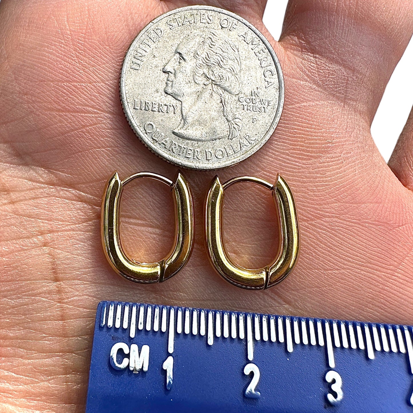 Gold Oval Hoop Earrings 15.6mm 316L Stainless Steel