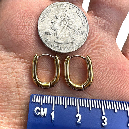 Gold Oval Hoop Earrings 15.6mm 316L Stainless Steel