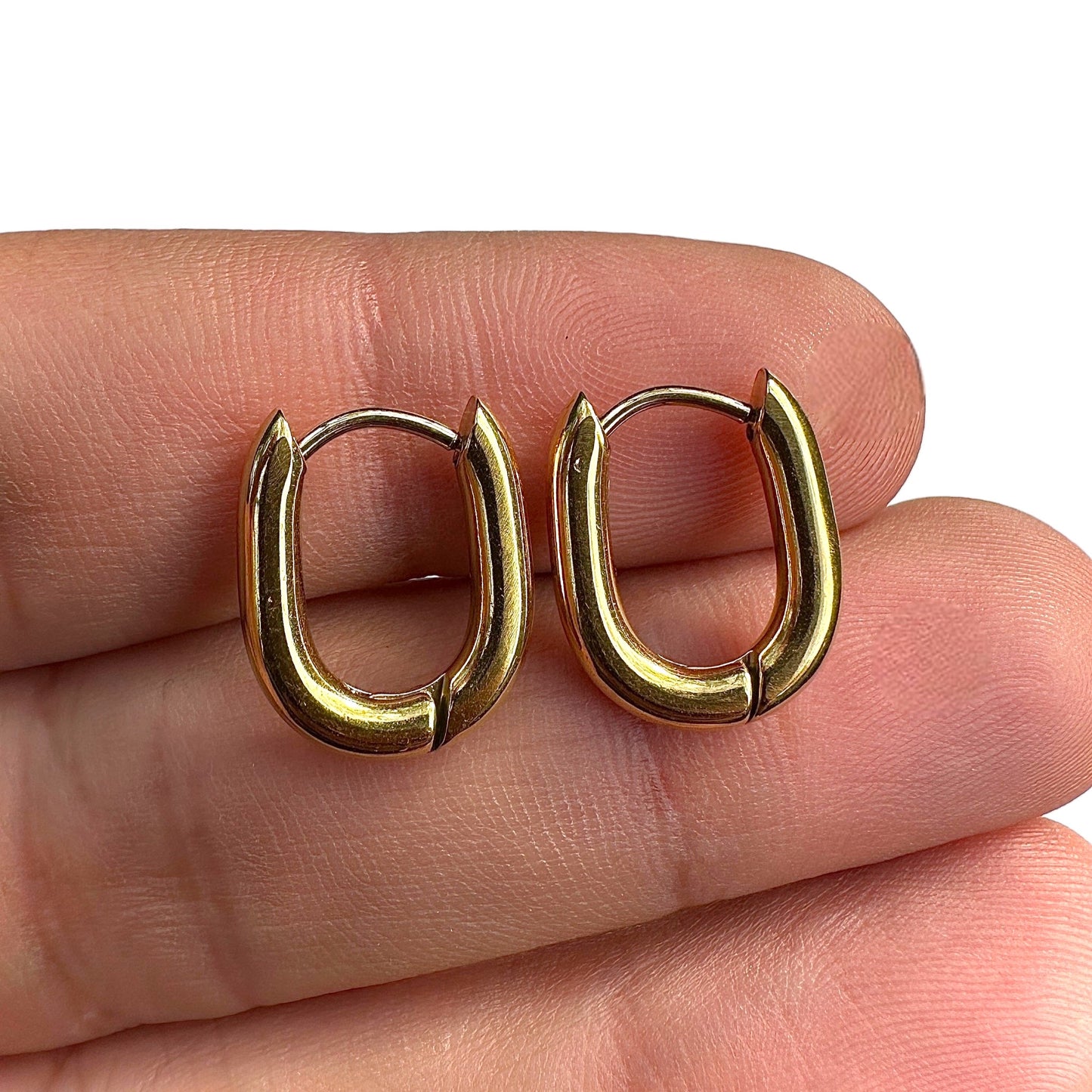 Gold Oval Hoop Earrings 15.6mm 316L Stainless Steel