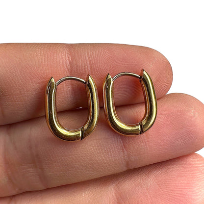 Gold Oval Hoop Earrings 15.6mm 316L Stainless Steel