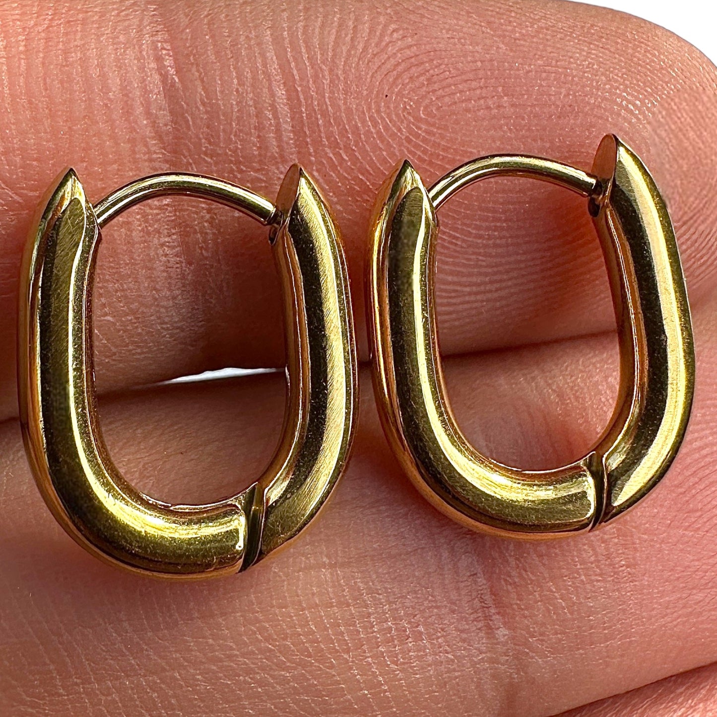 Gold Oval Hoop Earrings 15.6mm 316L Stainless Steel