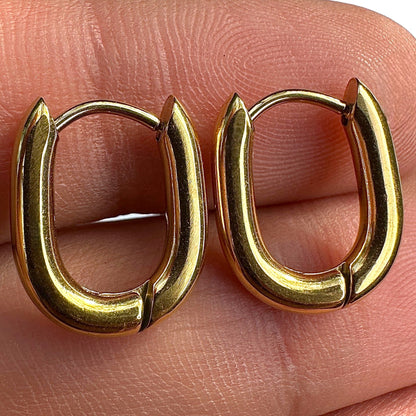 Gold Oval Hoop Earrings 15.6mm 316L Stainless Steel