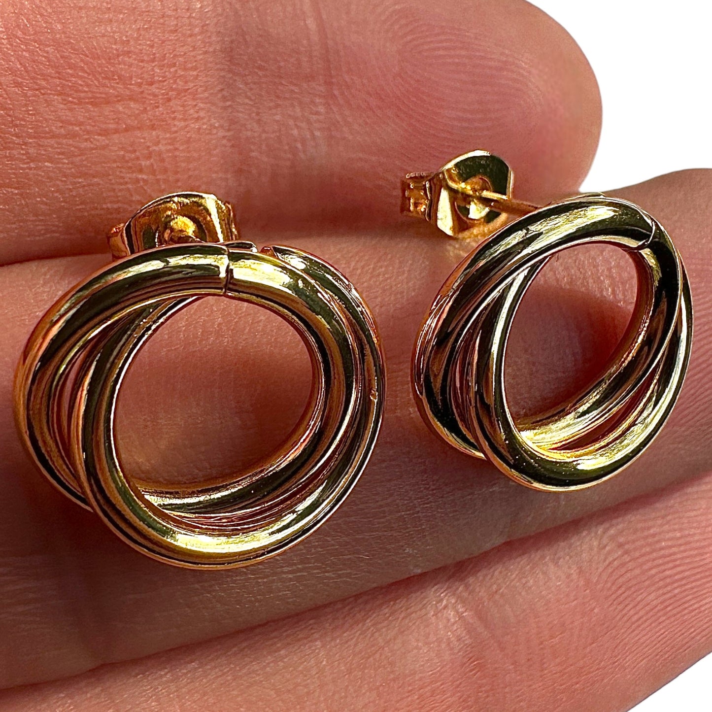 Interlocking Circle Stud Earrings Gold Tone Stainless Steel