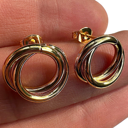 Interlocking Circle Stud Earrings Gold Tone Stainless Steel