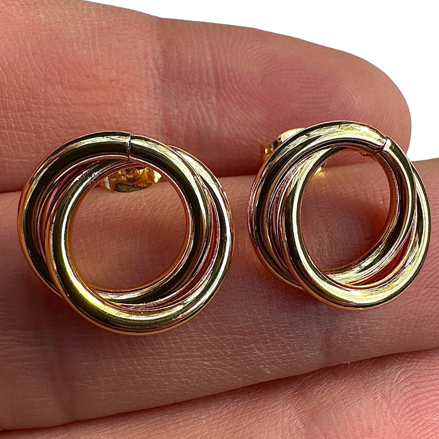 Interlocking Circle Stud Earrings Gold Tone Stainless Steel