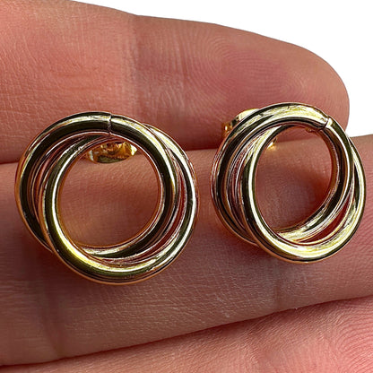 Interlocking Circle Stud Earrings Gold Tone Stainless Steel