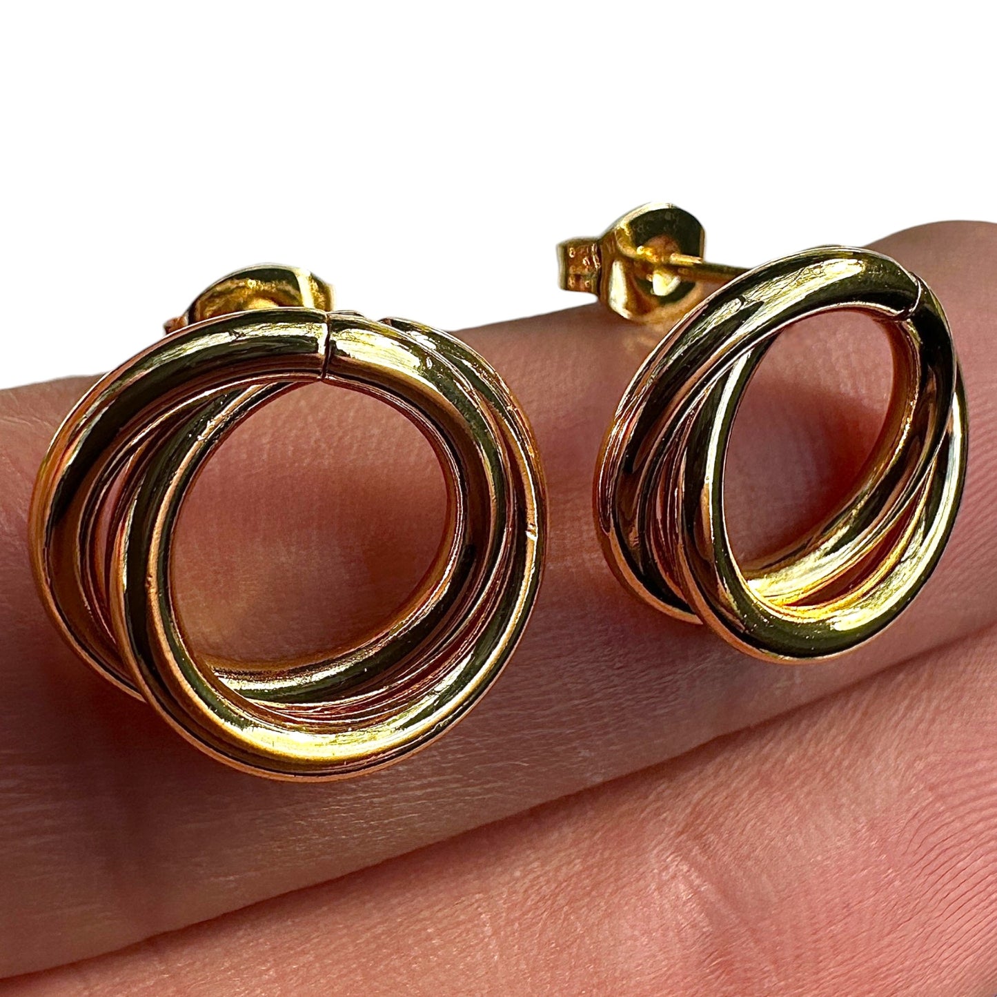 Interlocking Circle Stud Earrings Gold Tone Stainless Steel