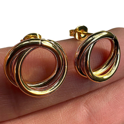 Interlocking Circle Stud Earrings Gold Tone Stainless Steel