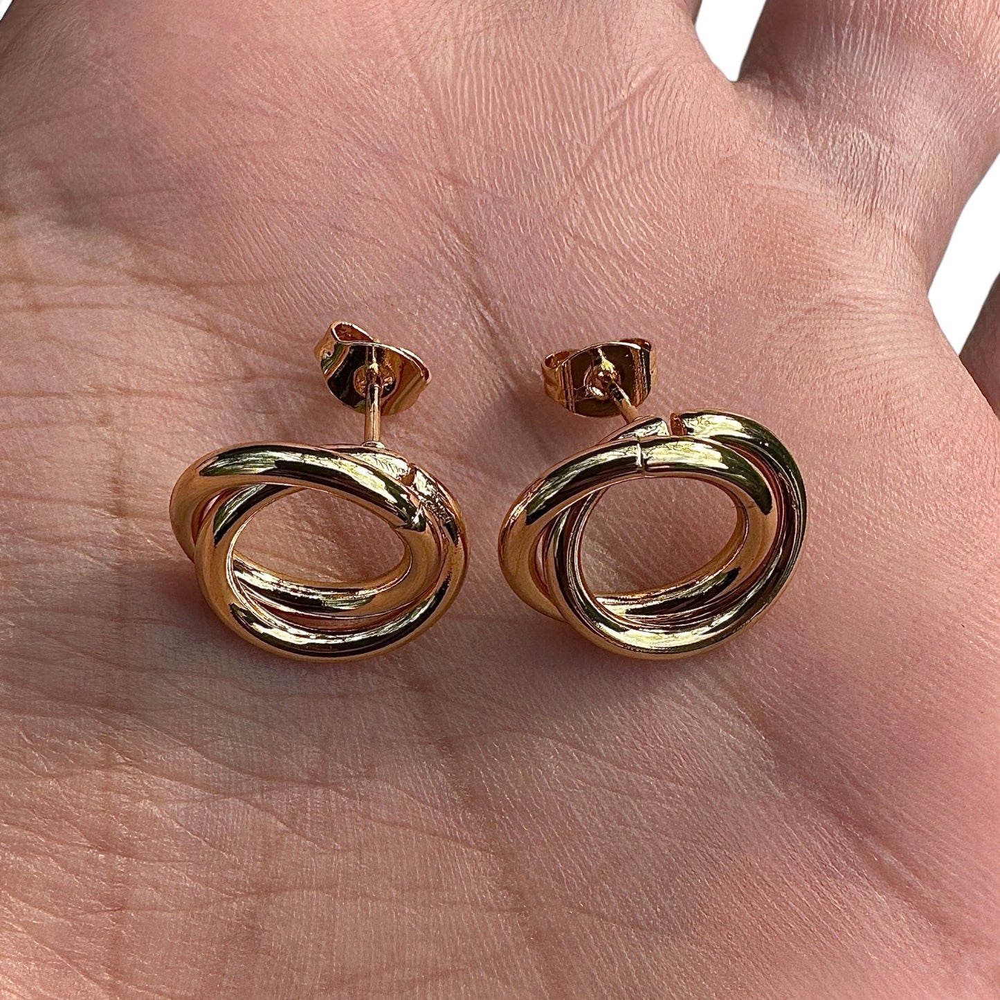 Interlocking Circle Stud Earrings Gold Tone Stainless Steel