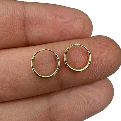 Gold Hoop Earrings 10mm 14K Gold Plated 925 Sterling Silver Huggie