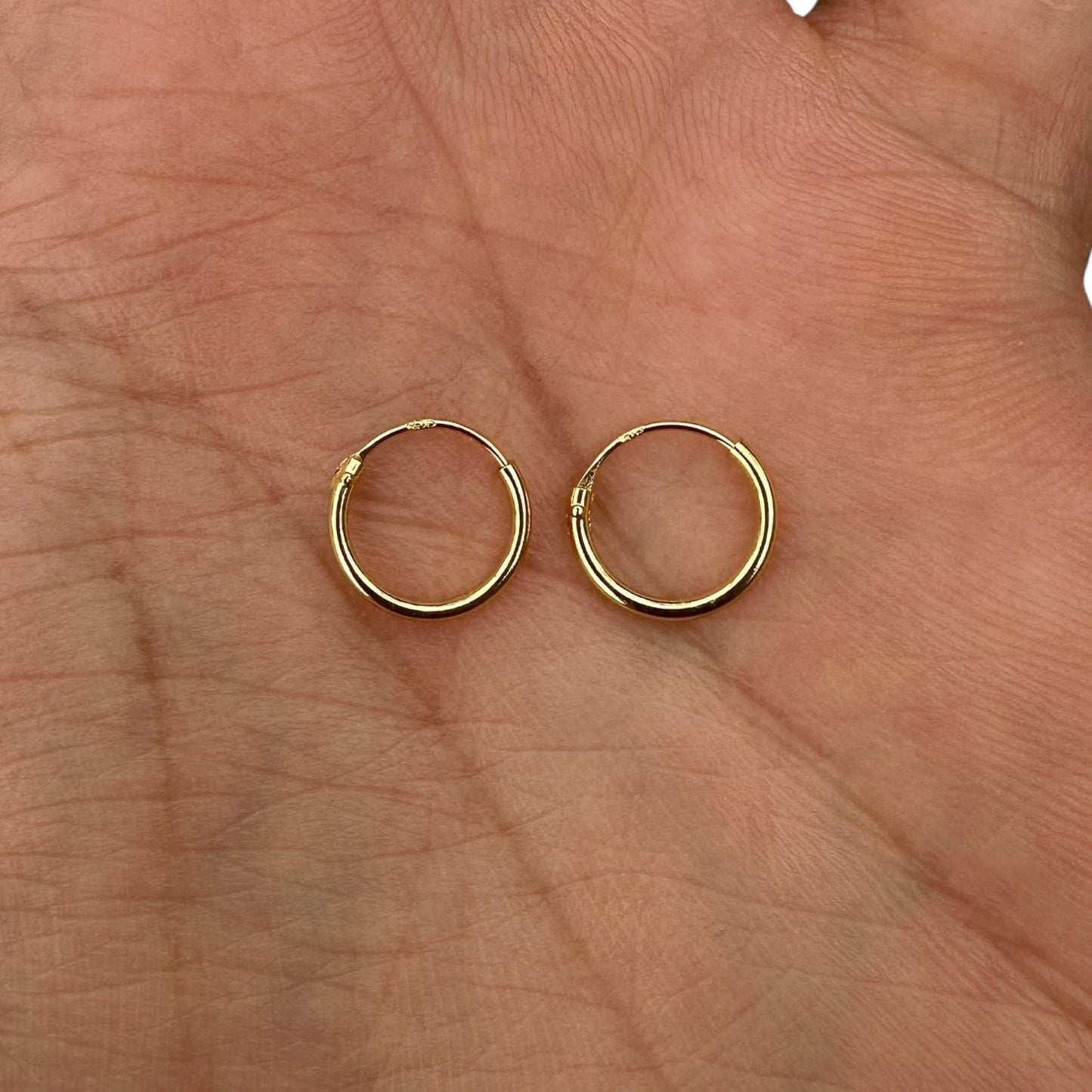Gold Hoop Earrings 10mm 14K Gold Plated 925 Sterling Silver Huggie