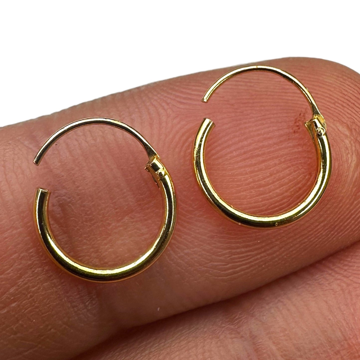 Gold Hoop Earrings 10mm 14K Gold Plated 925 Sterling Silver Huggie