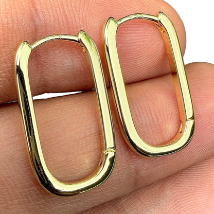 Gold Hoop Earrings 14K Gold Plated 925 Sterling Silver Oval Hoops