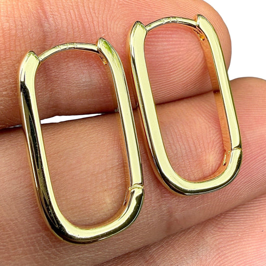 Gold Hoop Earrings 14K Gold Plated 925 Sterling Silver Oval Hoops