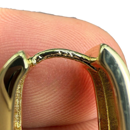 Gold Huggie Earrings Rectangular Clear Stone Hinged Hoops