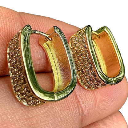 Gold Huggie Earrings Rectangular Clear Stone Hinged Hoops