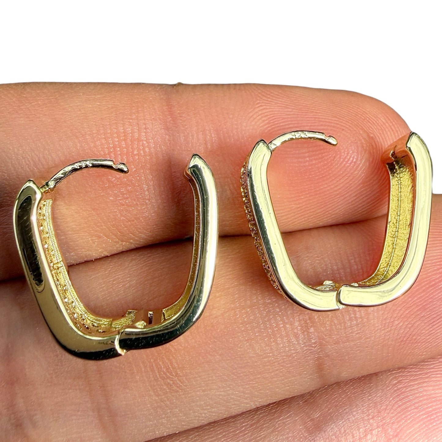 Gold Huggie Earrings Rectangular Clear Stone Hinged Hoops
