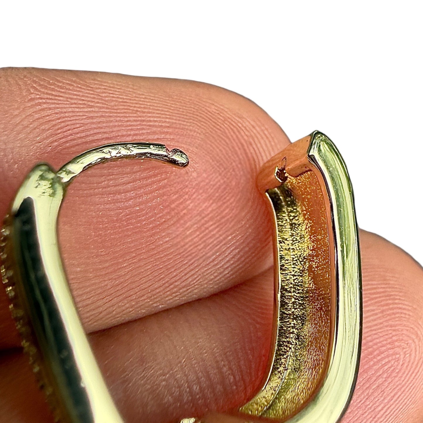 Gold Huggie Earrings Rectangular Clear Stone Hinged Hoops