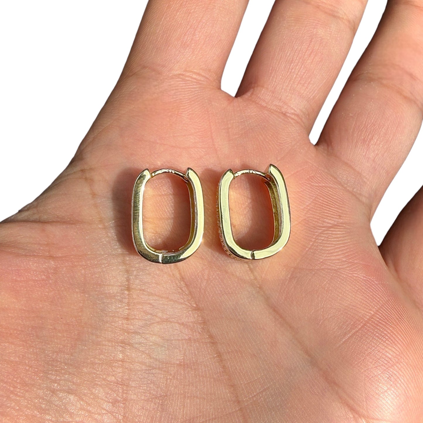 Gold Huggie Earrings Rectangular Clear Stone Hinged Hoops