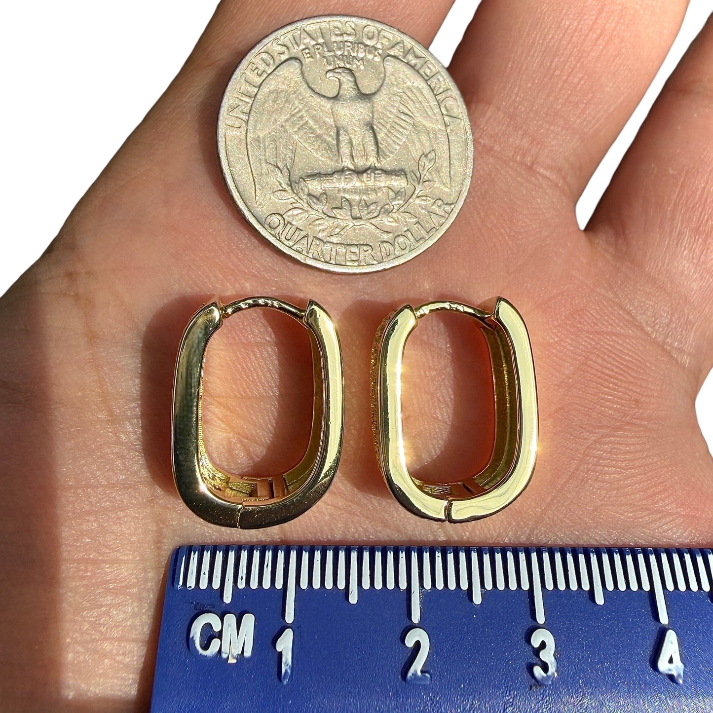 Gold Huggie Earrings Rectangular Clear Stone Hinged Hoops