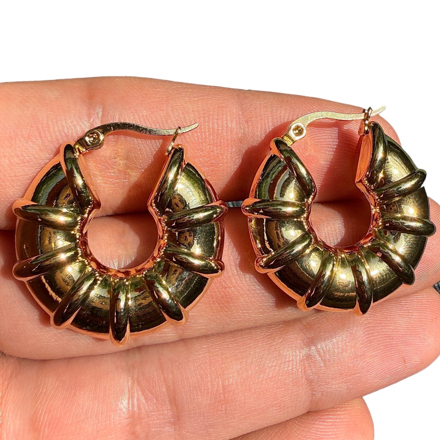 Gold Hoop Earrings 30mm Chunky Gold Plated Stainless Steel Hoops