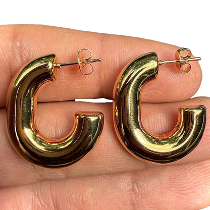 Gold Hoop Earrings 27mm Chunky Open C Hoop Studs