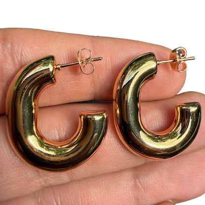 Gold Hoop Earrings 27mm Chunky Open C Hoop Studs