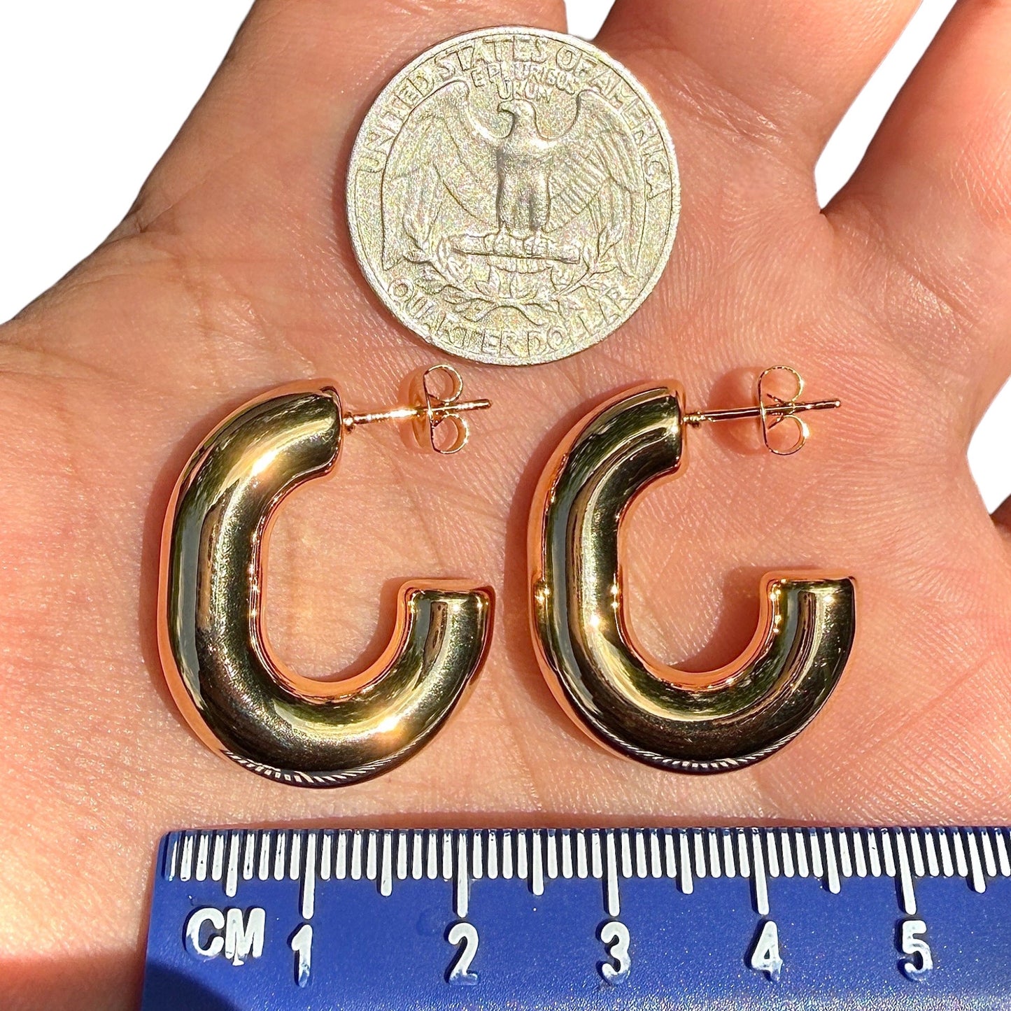 Gold Hoop Earrings 27mm Chunky Open C Hoop Studs