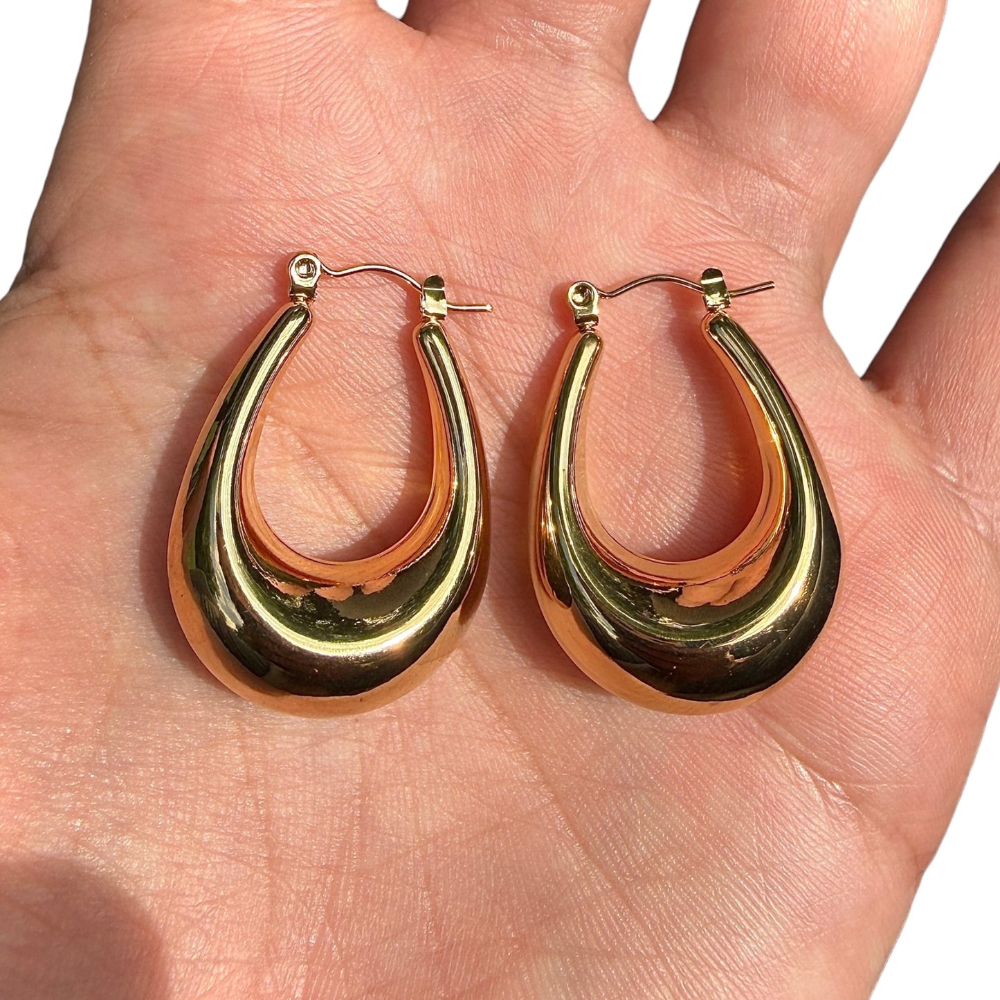 Gold Hoop Earrings 34mm Chunky Teardrop Statement Hoops