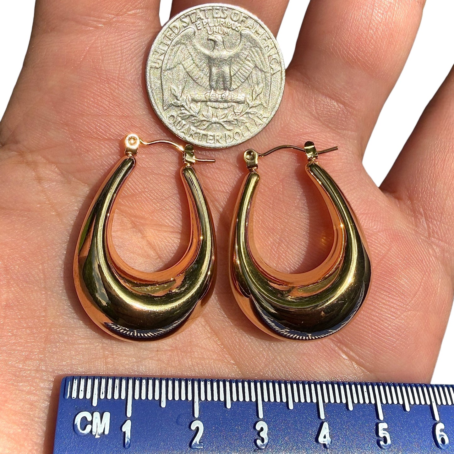 Gold Hoop Earrings 34mm Chunky Teardrop Statement Hoops