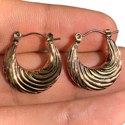 Gold Hoop Earrings 20mm Chunky Ribbed 18K Gold Plated Stainless Steel