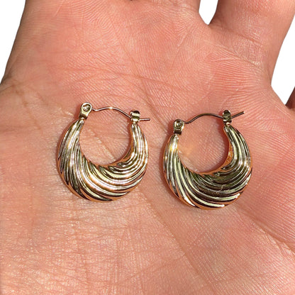 Gold Hoop Earrings 20mm Chunky Ribbed 18K Gold Plated Stainless Steel