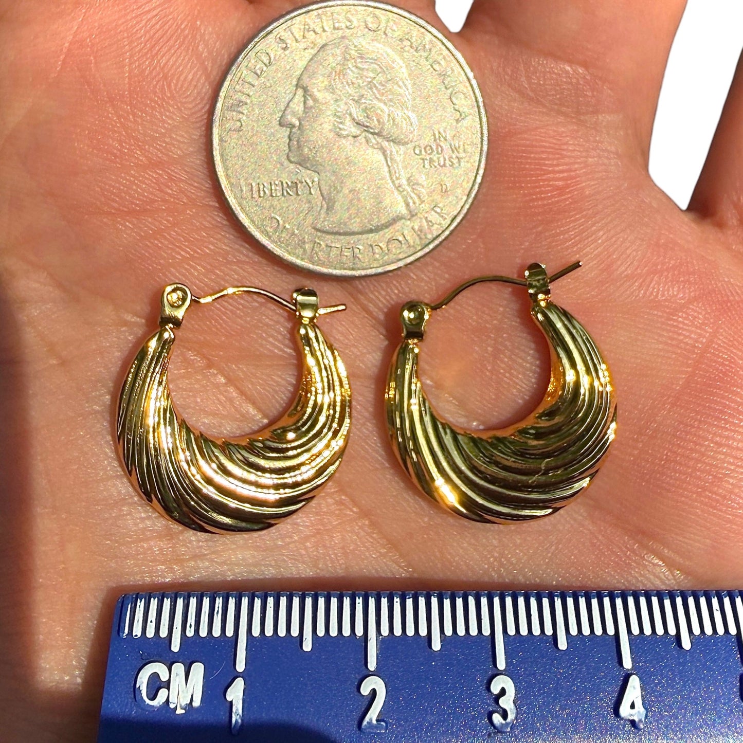 Gold Hoop Earrings 20mm Chunky Ribbed 18K Gold Plated Stainless Steel