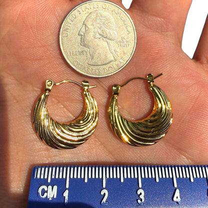 Gold Hoop Earrings 20mm Chunky Ribbed 18K Gold Plated Stainless Steel