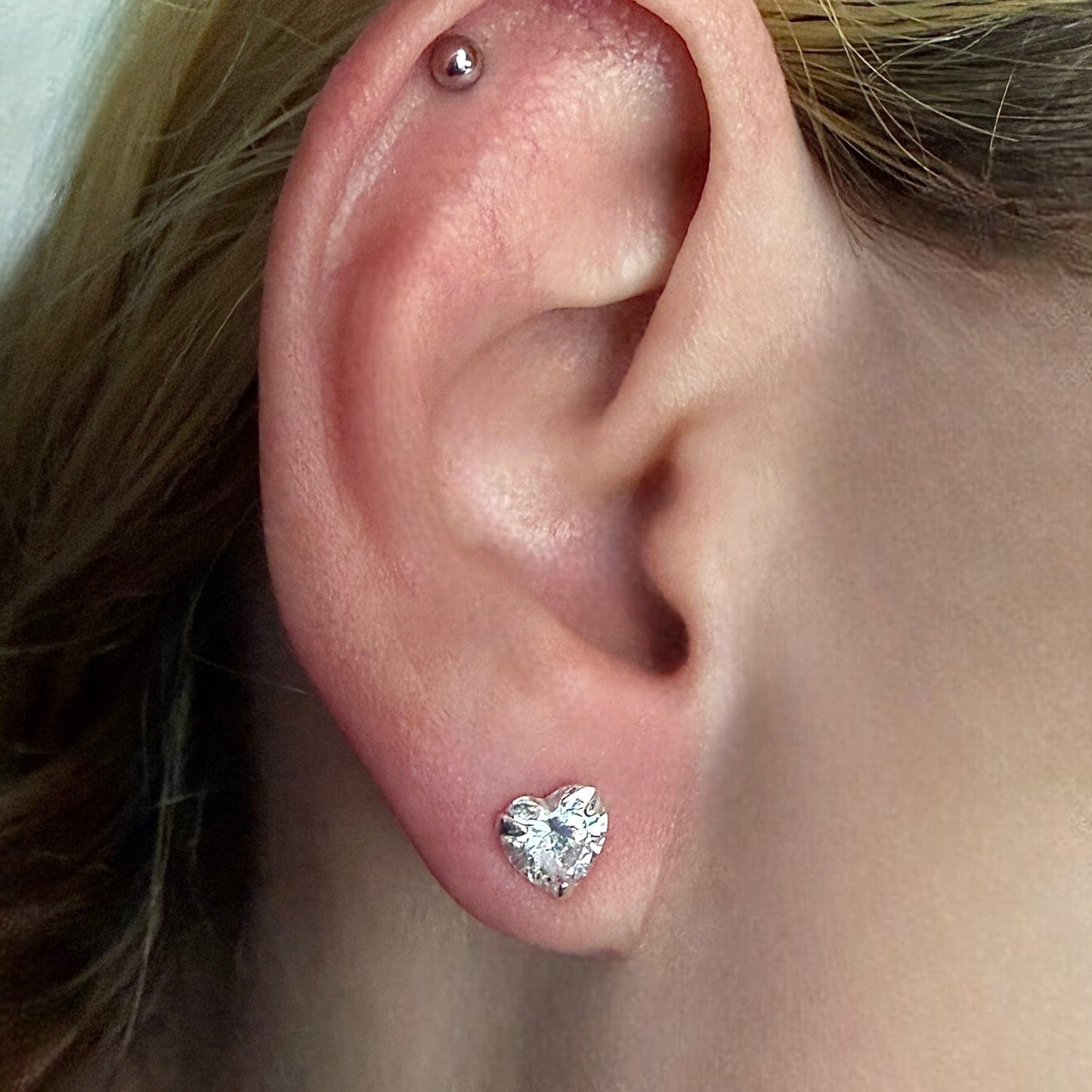 Heart Stud Earrings 925 Sterling Silver CZ 6mm