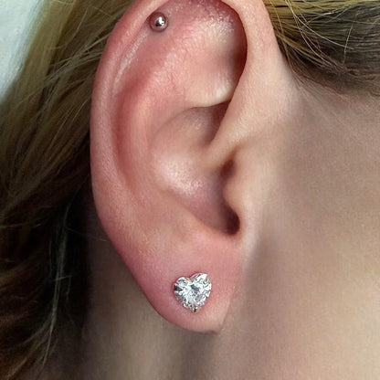 Heart Stud Earrings 925 Sterling Silver CZ 6mm