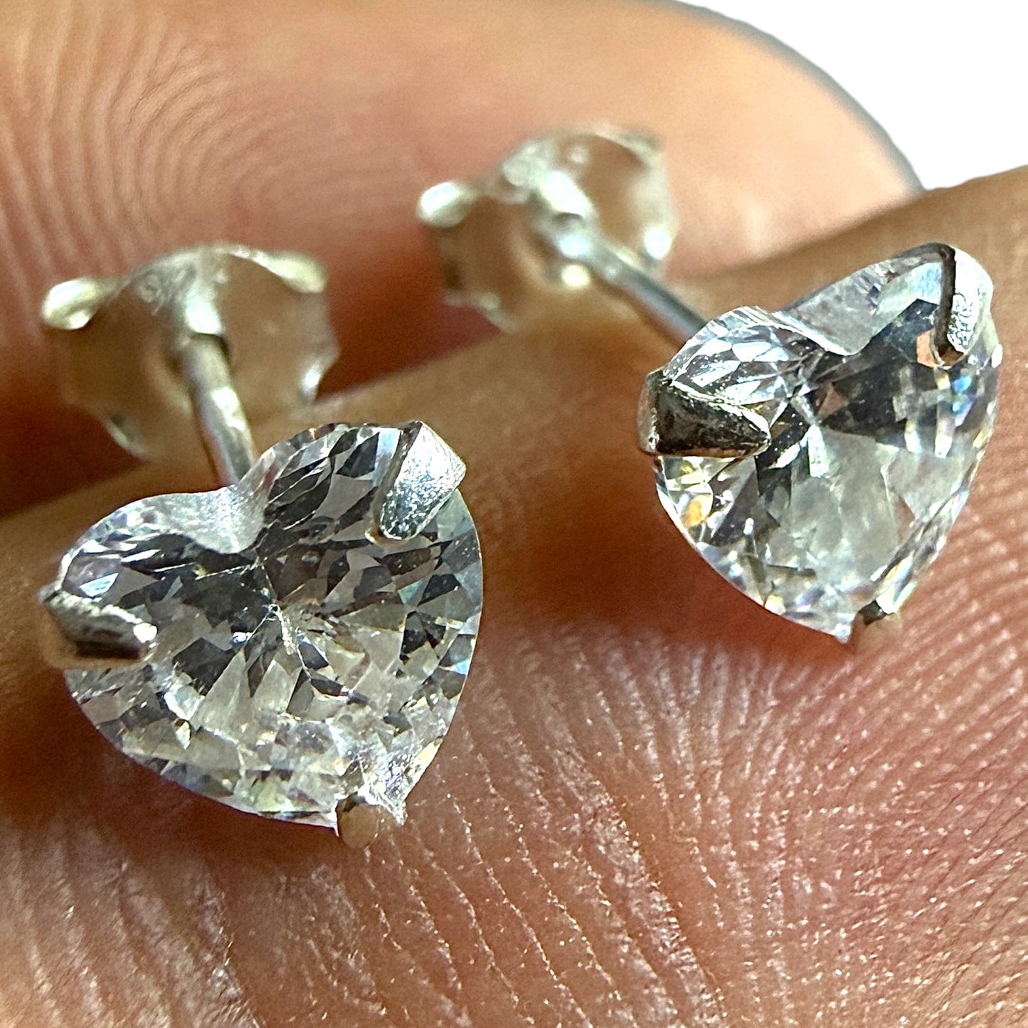 Heart Stud Earrings 925 Sterling Silver CZ 6mm
