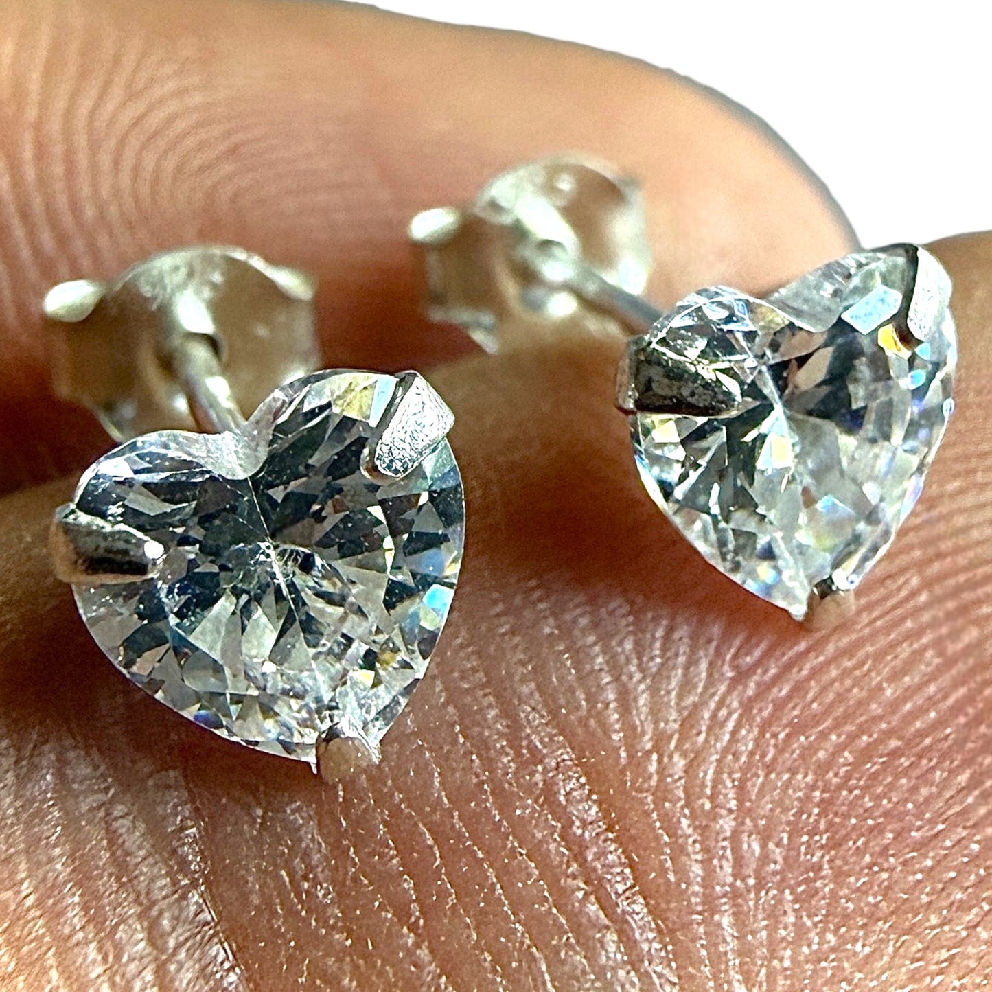 Heart Stud Earrings 925 Sterling Silver CZ 6mm