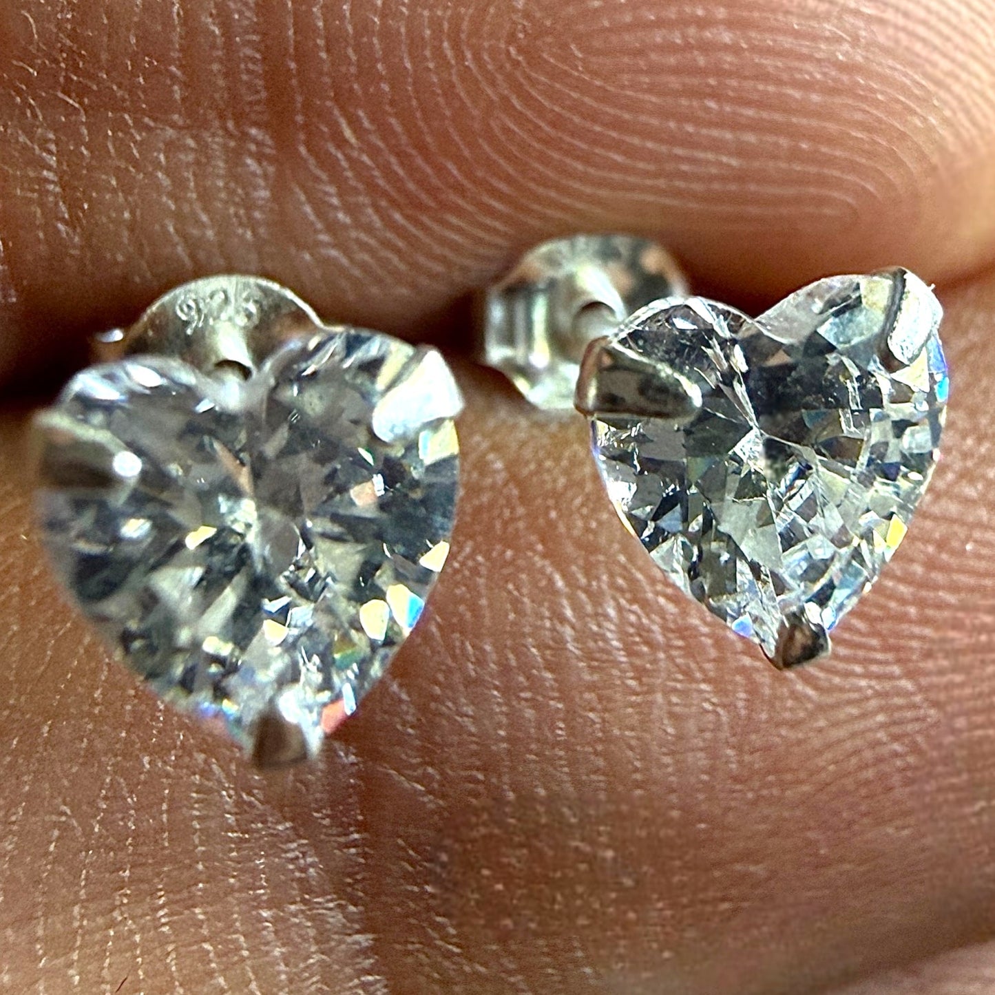 Heart Stud Earrings 925 Sterling Silver CZ 6mm