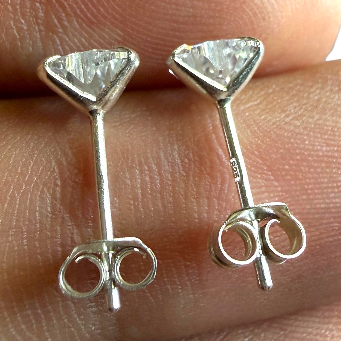 Heart Stud Earrings 925 Sterling Silver CZ 6mm