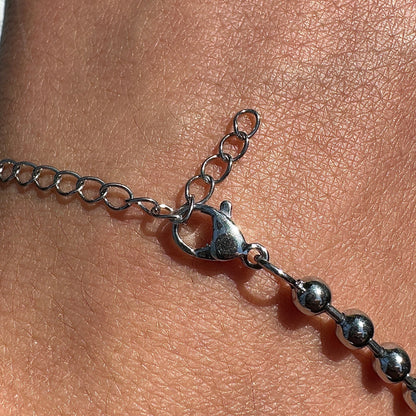 Heart Charm Bracelet Stainless Steel Silver Tone Beaded