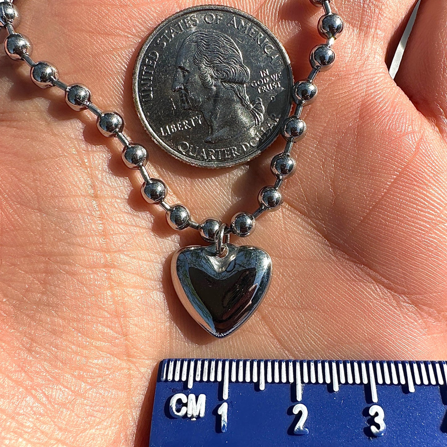 Heart Charm Bracelet Stainless Steel Silver Tone Beaded