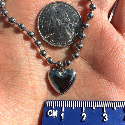Heart Charm Bracelet Stainless Steel Silver Tone Beaded