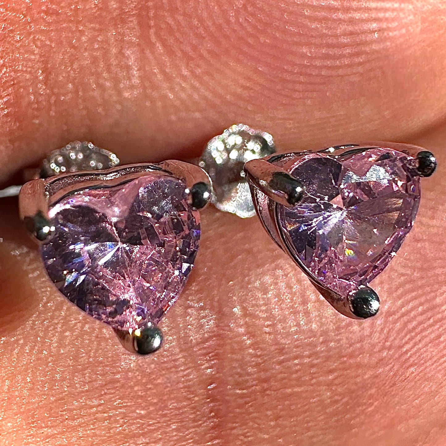 Pink Heart Stud Earrings 5mm CZ 925 Sterling Silver