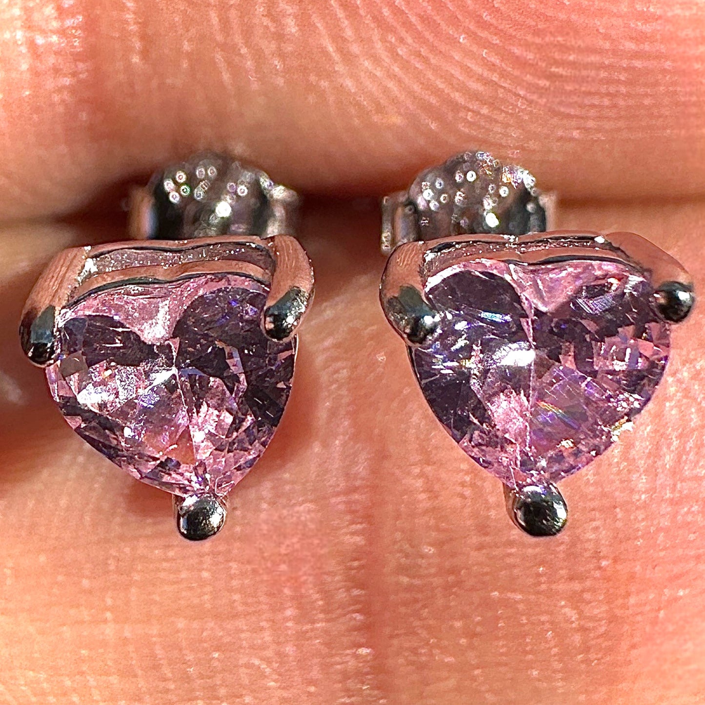 Pink Heart Stud Earrings 5mm CZ 925 Sterling Silver