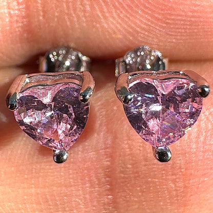 Pink Heart Stud Earrings 5mm CZ 925 Sterling Silver